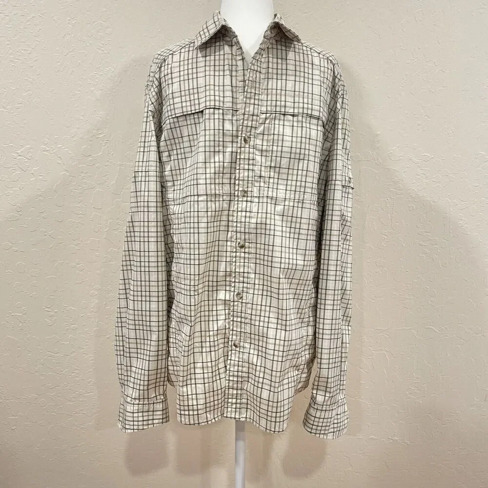 ~ REI Medium Button-Up Hiking Shirt mens brown gray quick dry tech vent stretch~ - Picture 15 of 16